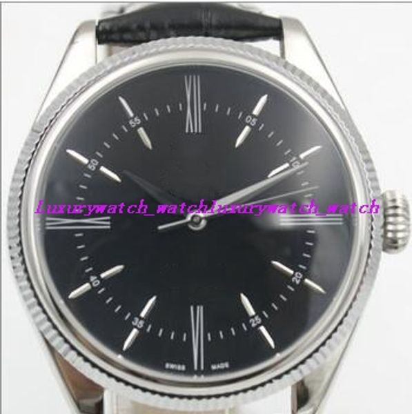 

7 style men watch sapphire black white dial 50505 39mm automatic black brown leather strap luxury watch, Slivery;brown