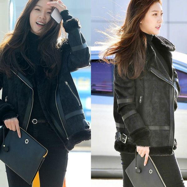 

real fur sheep shearing winter coat motorcycle genuine leather jcaket for women clothes 2020 s-w-2 yy986, Black