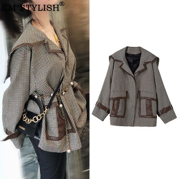 

2019 осень новая женская куртка корейской версии короткие свободные ветровка мода гусиные лапки женская куртка, Black;brown