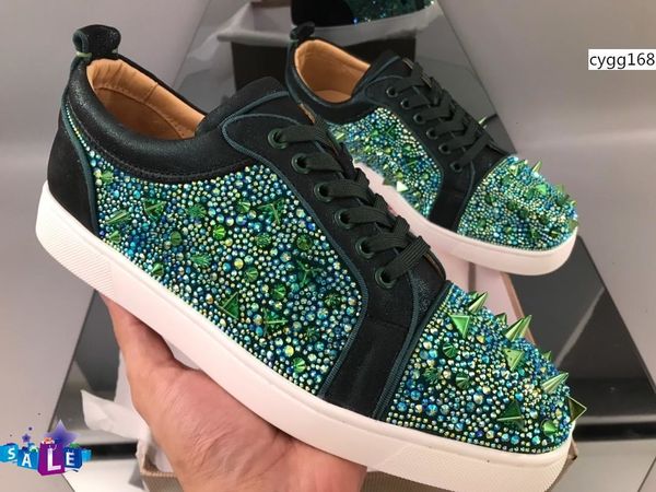 

new designer high crystal studded lace up causal shoe man woman sneaker red blue black flat bottom party shoes size 34-47 1