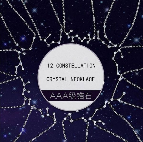 

chandler 12 zodiac sign necklace & pendant cubic zircon astrology constellation star sign chain link colier birthday gift, Silver