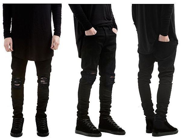 

2019 new fashion keen ripped hole men patchwork beggar jeans man cowboys black demin pencil pants plus size, Blue