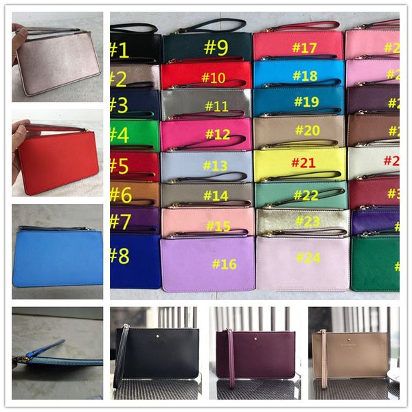 

38 color women ks pu leather wallet wristlet zipper purse clutch bag outdoor travel sports credit card money bags girls handbag coin purses, White