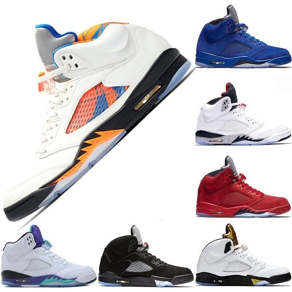 

men 5 5s basketball designer shoes international flight red blue suede white cement oreo og metallic black sports sneakers size 41-47