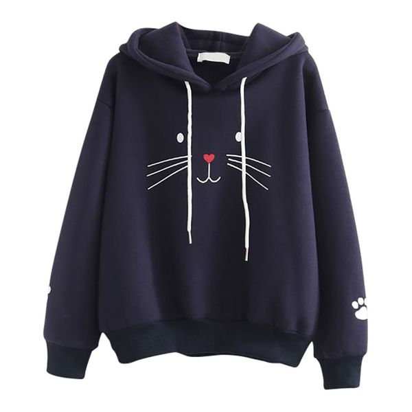 

womail sweatshirt women hoodies sweatshirts pullover cat printing shirt long sleeve casual loose blouse d300727, Black
