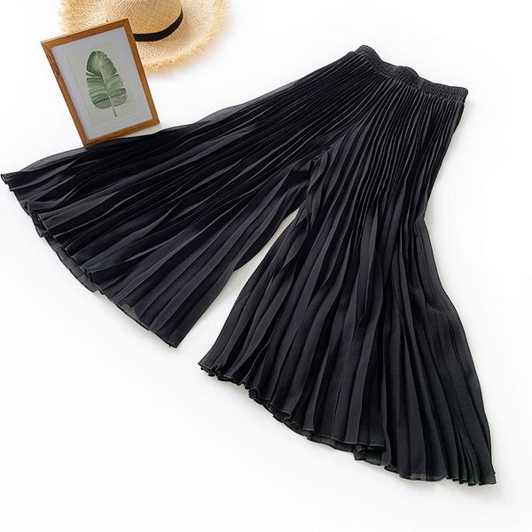 

плиссированные шифоновые штаны 2019 высокая талия широкую ногу брюки женщина лето девять брюки высокой части фонда поясничный прогиб pantski, Black;white