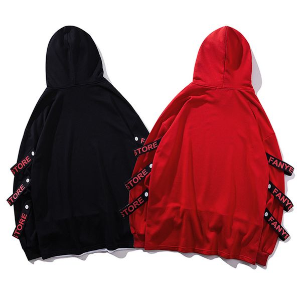 

fashion wholesale fashion brand original popular fake two-piece cool pullover hooded sweater youth men and women ribbon coat, Black