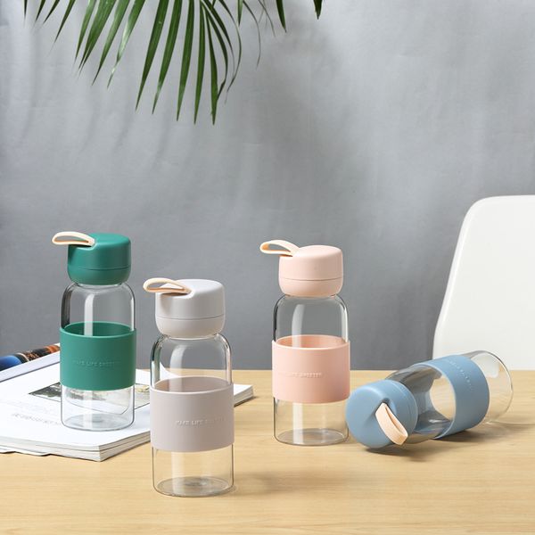 

glass water bottle healthy leak proof drinking portable drinkware with silicone cover for student lovers portable glass cup