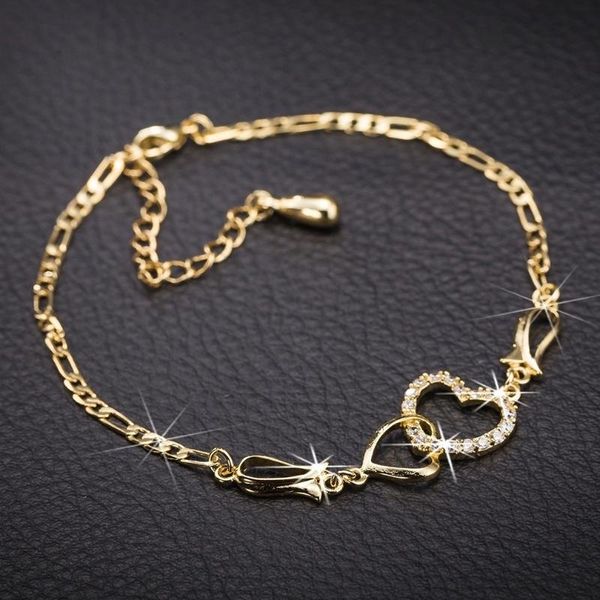 

trendy female copper ankle bracelet anklets zircon rhinestone metal heart love foot jewelry chain accessories women bracelets, Red;blue