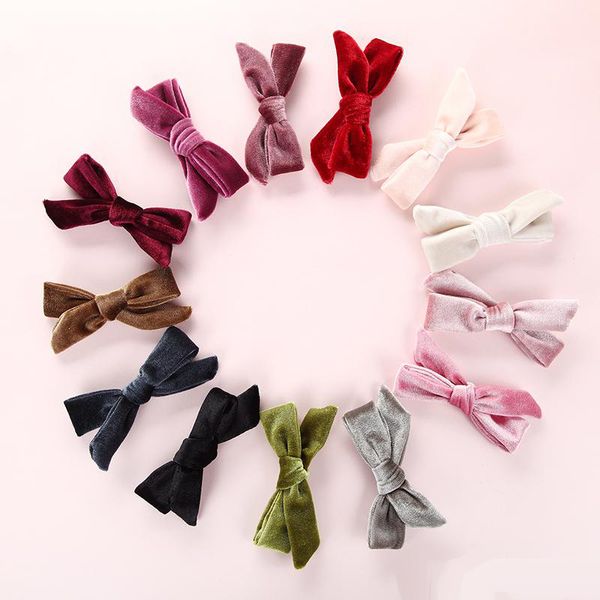 

fashion velvet kids girls hair clips single bows baby girls hairpins sweet lovely bow hair barrettes new baby bands, Slivery;white