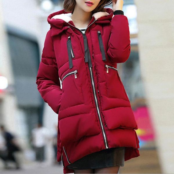 

women winter warm coat female autumn hooded cotton fur plus size basic jacket outerwear slim long ladies, Black