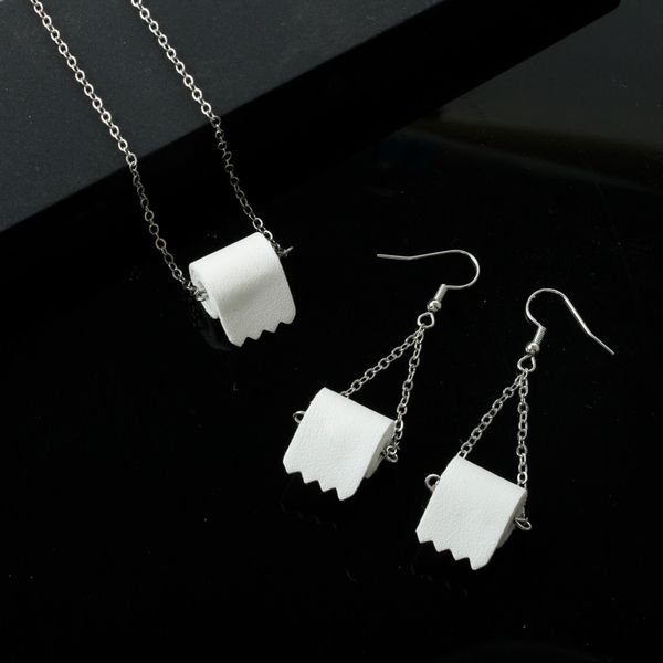 

5 sets/lot creative toilet papers jewelry set women female funny dangle hook earrings pendant necklace gift 2020 new fashion, Silver