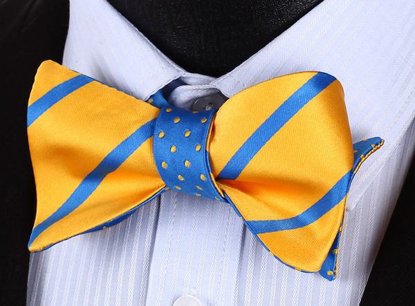 

be03y yellow blue stripe 100%silk double sided woven men butterfly self bow tie bowtie pocket square handkerchief hanky suit set, Black;blue