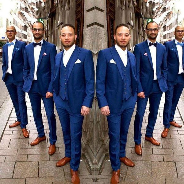 

new fall winter royal blue groom tuxedo latest peak design men suits for wedding groomsmen outfits bridegroom (jacket+vest+pants) 720, Black;gray