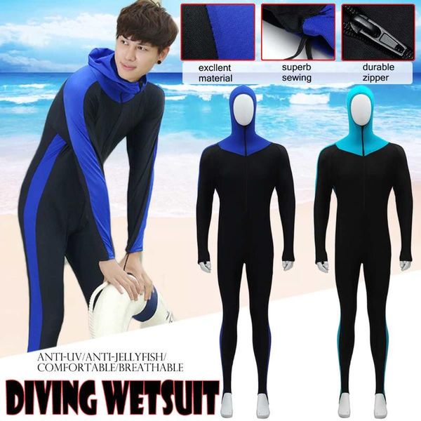 

skin dive wetsuit one piece with hood jump uv proction men diving suit full body long sleeve surfing snorkeling scuba wet suit
