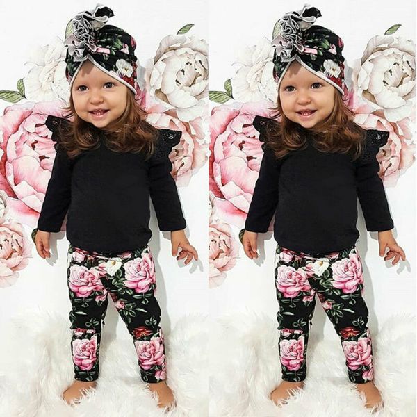 

pudcoco toddler baby girl clothes spring autumn long sleeve lace patchwork bodysuit pants headband outfit 3pcs, White