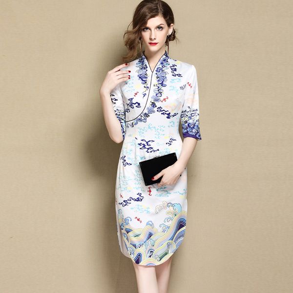 

summer ethnic clothing chinese style dress for women slim improved cheongsam gowns elegant long robe retro pattern oriental qipao, Red