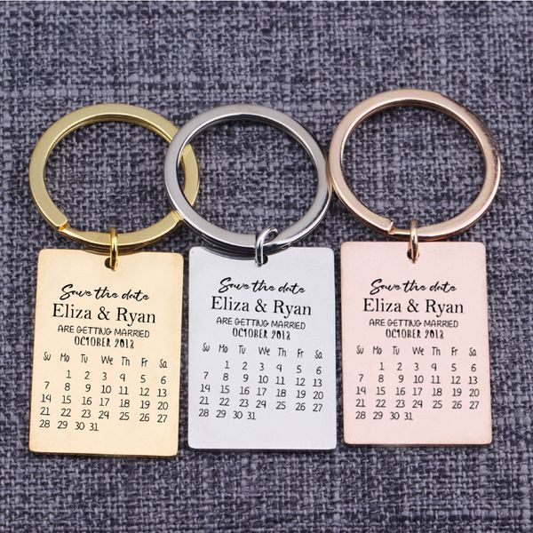 

memorial keyring get married calendar personality keychain customized date wedding memory name engraved specializing keytags, Silver