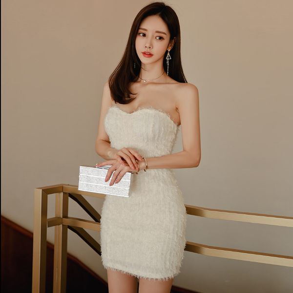 

white mini dress for women summer sleeveless off shoulder tube ladies korean office party night club dresses, Black;gray