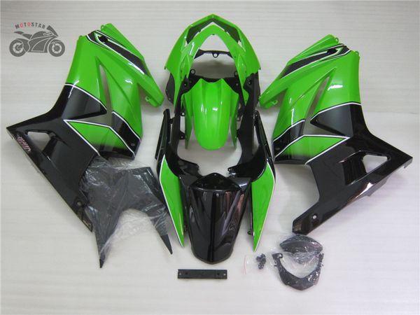 Kundenspezifische Einspritzverkleidungen für KAWASAKI Ninja 250R 08 09 10 11 14 ZX250R 2008–2014, grün-schwarzes Karosserie-Reparatur-Verkleidungsset