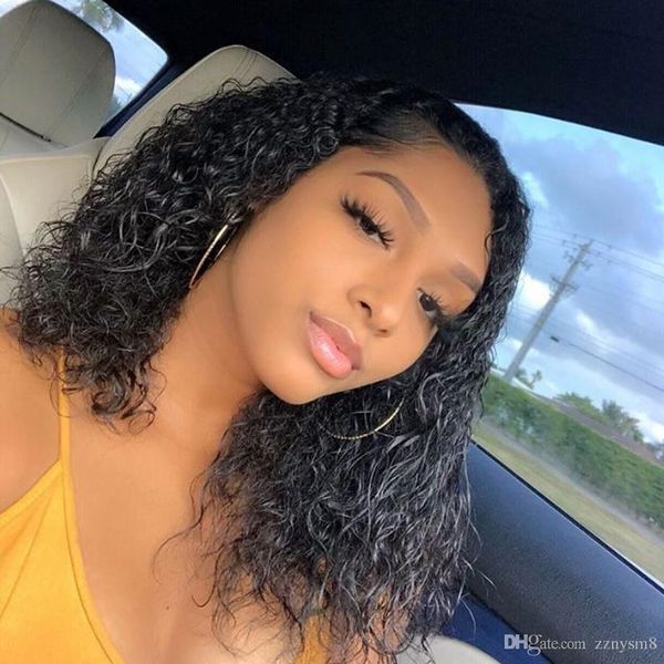 

парик человеческих волос вьющиеся бразильские короткие боб кружева перед человеческие волосы парики для чернокожих женщин полный и толстый б, Black