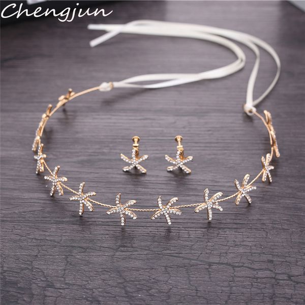 

chengjun one set pretty wedding hair accessories bridal headband and earrings