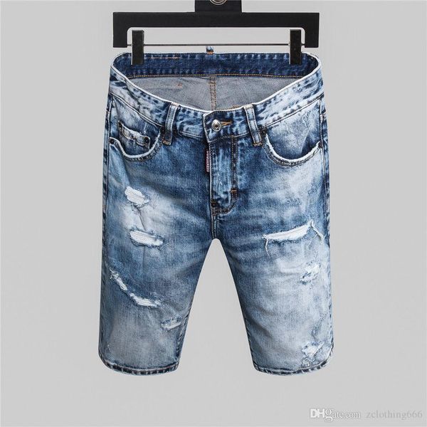 

2020 classic denim shorts ripped holes design jeans black casual spring hip hop rap street trousers hip hop men's short jeans luxury pa, Blue