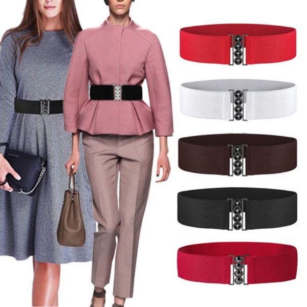 

new ladies girls waist elasticated wide fashion metal buckle belts elastic slim belt casual accessories, Black;brown