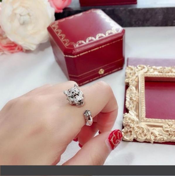 

роскошные ювелирные изделия кольца женщины дизайнер де c серия животное леопард глава кольцо свадебный банкет ювелирные изделия 1356, Silver