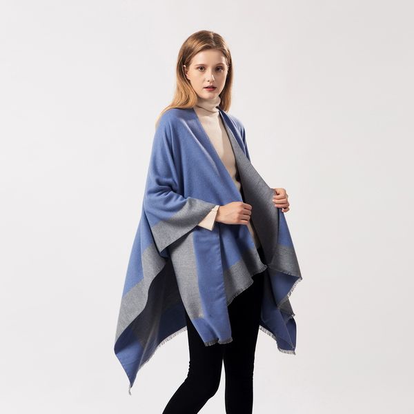 

wholesale- women winter warm soft poncho thick shawls and wraps for lady solid print elegant tassels capes woman coats, Blue;gray
