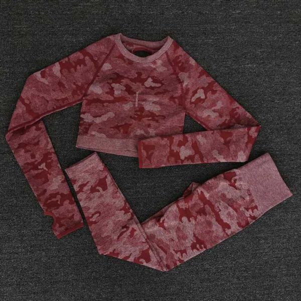 

yoga outfits women camouflage seamless set fitness sports suits gym cloths bra high waist leggings workout clothing crop, White;red