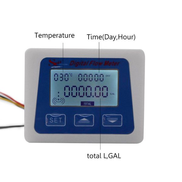 Digital Flow Meter Water Flowmeter Temperature Time Record with G1/2 Flow sensor