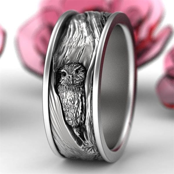 

vintage 925 sterling silver tree wood & owl ring anniversary gift engagement wedding jewelry rings size 6 - 13
