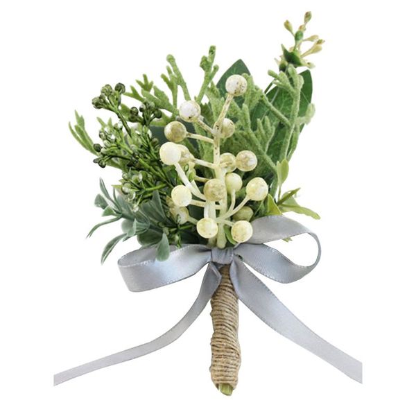 

handmade artificial green plants brooch bouquet corsage wristlet groom bride realistic berry boutonniere wedding party decor, Black;blue
