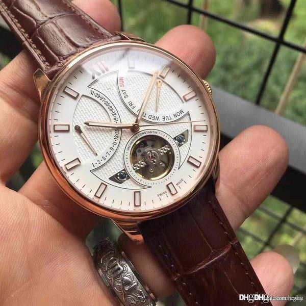 

in 2018, luxury multi-functional leisure men's wristwatch, fully automatic imported mechanical core.casual leather strap, men's wa, Slivery;brown