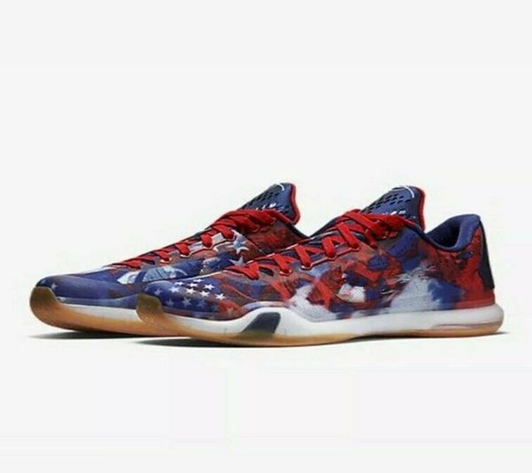 

zoom mamba 10 usa olympic july 4th flag men red white blue gum basketball shoes mamba 10 shoes with box size7-12, Black