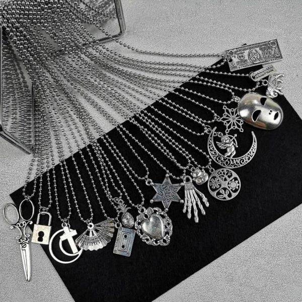 

vintage harajuku stainless steel beads chains dollars stars moon angel cross love jesus necklaces men punk hip hop jewellery, Silver
