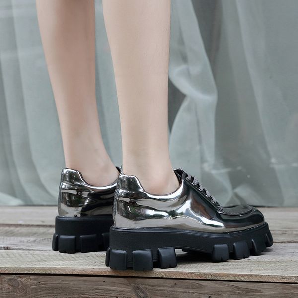 

2019 fashion women's female shoe shallow mouth oxfords handmade leather shoes british style casual sneaker platform modis, Black