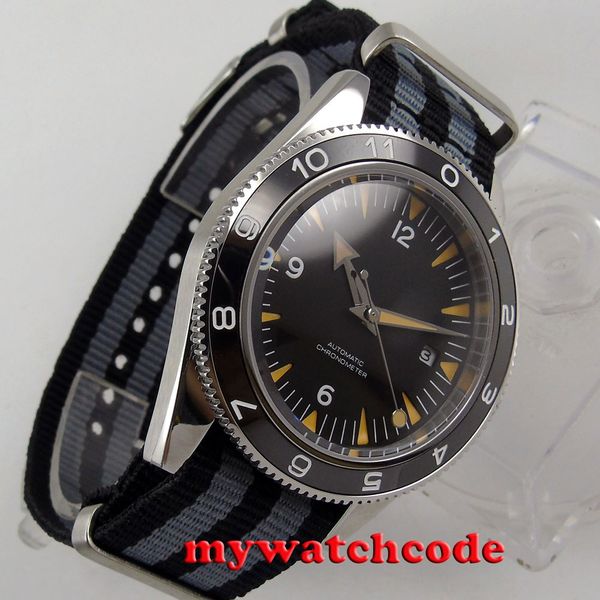 

41mm debert black sterile dial luminous ceramic bezel miyota automatic mens watch mechanical watches d85b, Slivery;brown