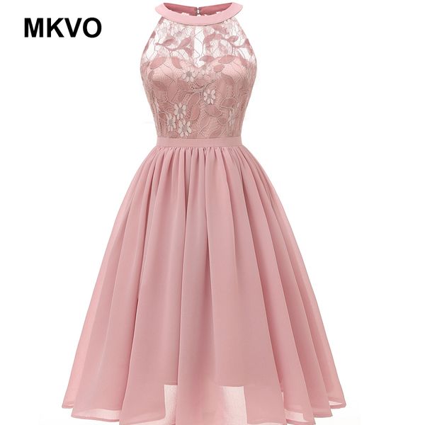 

women's slim chiffon halter neck dress lace dress elegant wedding party night club halter sleeveless dress plus size, Black;pink