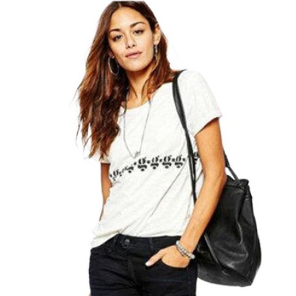 

женская дизайнерская круглая шея повседневная письмо печати с коротким рукавом футболки свободные top8664, White