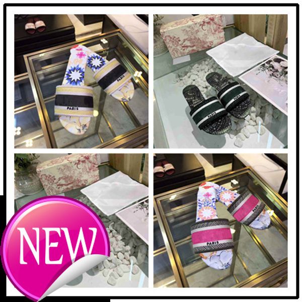 

wholesale new dazzle flowers women sandals designer slippers embroidery sandal floral brocade slipper flip flops, Black