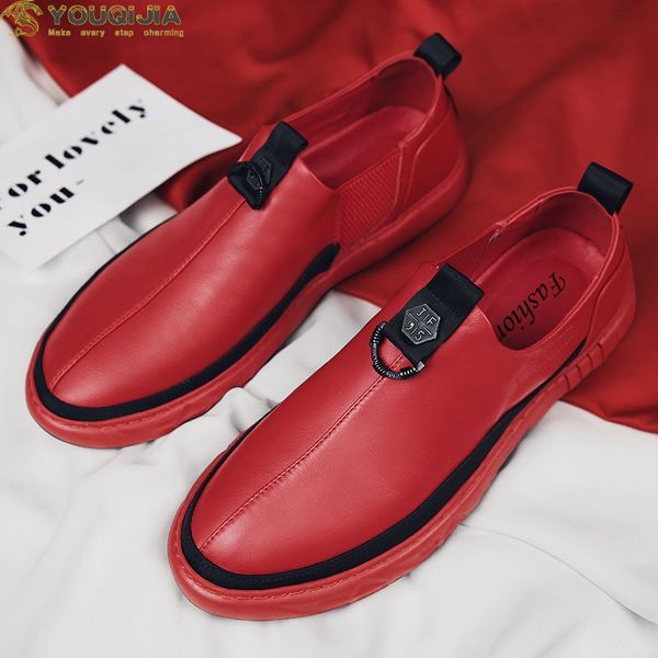 

youqijia men casual shoes genuine leather leisure slip on waterproof flats for drop shipping round toe footwear new 2020 autumn, Black