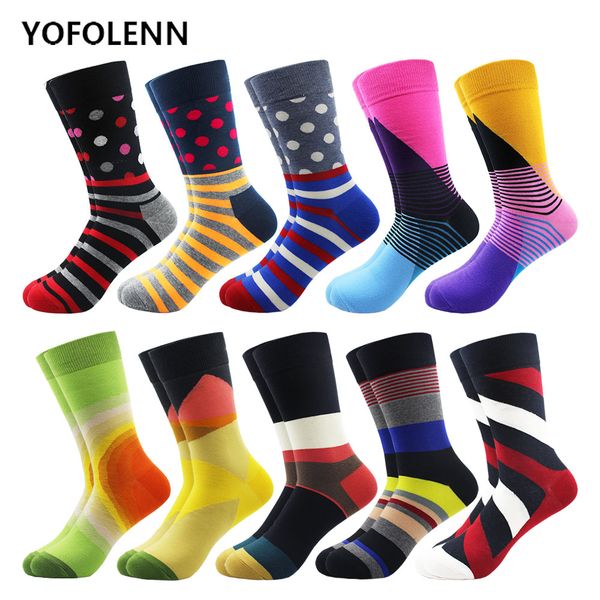 

10 pairs/lot colorful cotton men's socks happy funny hip hop street style sock for male wedding dot&strip cool party gifts, Black
