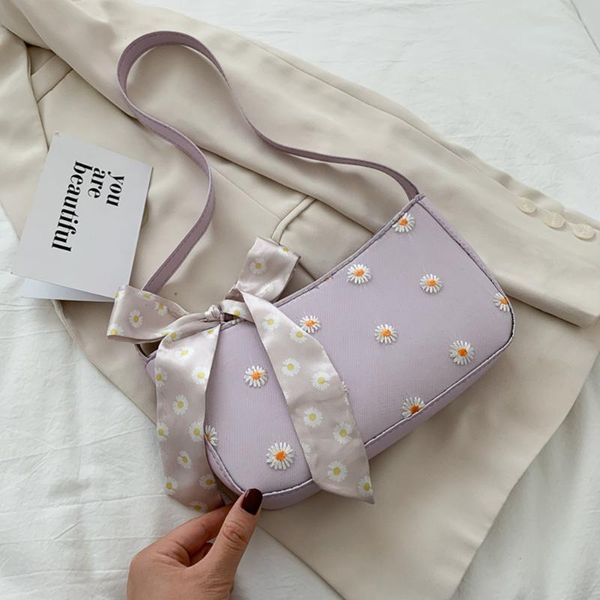 

women daisy handbag bow ribbon totes pu classic texture delicate creative design chic female elegant underarm shoulder bags