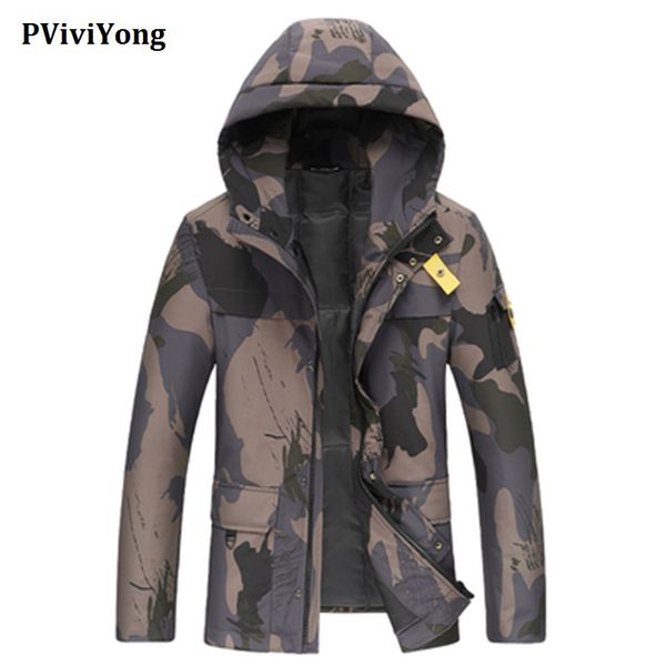 

pviviyong 2019 winter 90% white duck down jacket hooded camouflage brief paragraph zipper coat men yr8048, Black