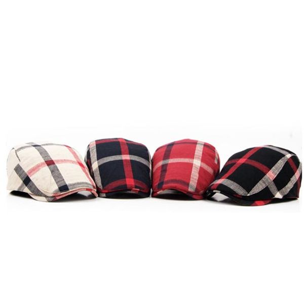 

10pcs trendy women plaid cotton linen mixed flat caps for spring summer stylish ladies grid ivy hats wholesale womens casual cap, Blue;gray