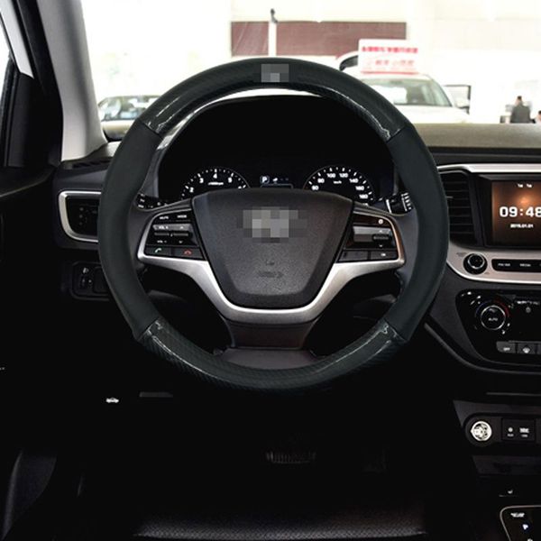 

anti-slip black carbon fiber pvc leather steering wheel cover for hyundai