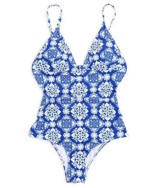 

new european and american foreign trade bikini vintage printing sling belly-covering swimsuit bikini, White;black