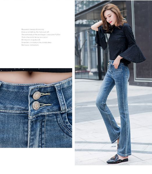 

light blue spring new tall waist bootleg jeans show thin straight horn middle-aged and young female trousers loose pants in the summer